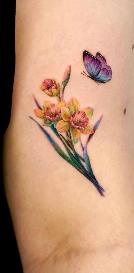 Color Flowers & Butterfly — Forearm